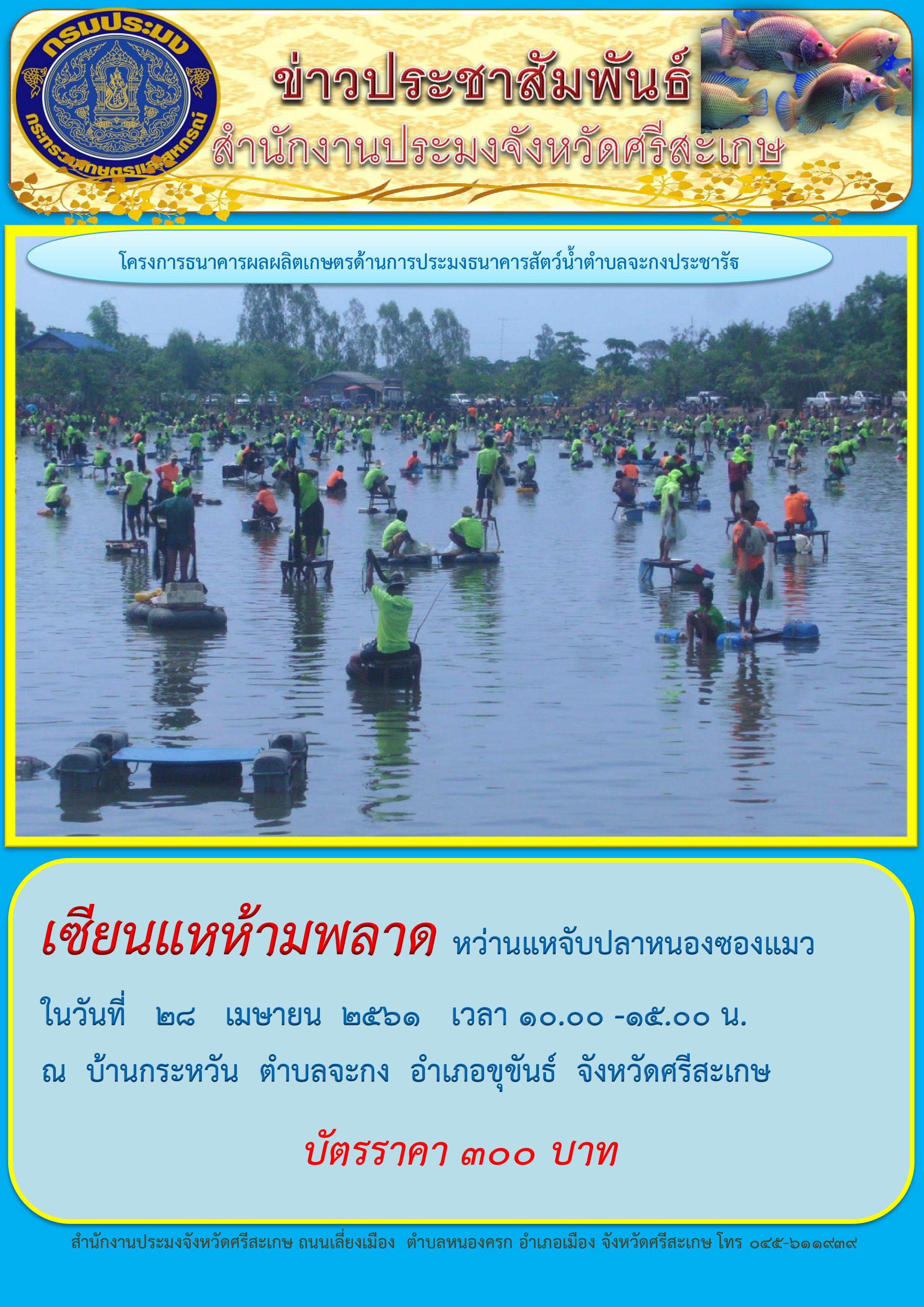 ประชาสัมพันธ์งานหว่านแหจับปลาหนองซองแมว..คลิก