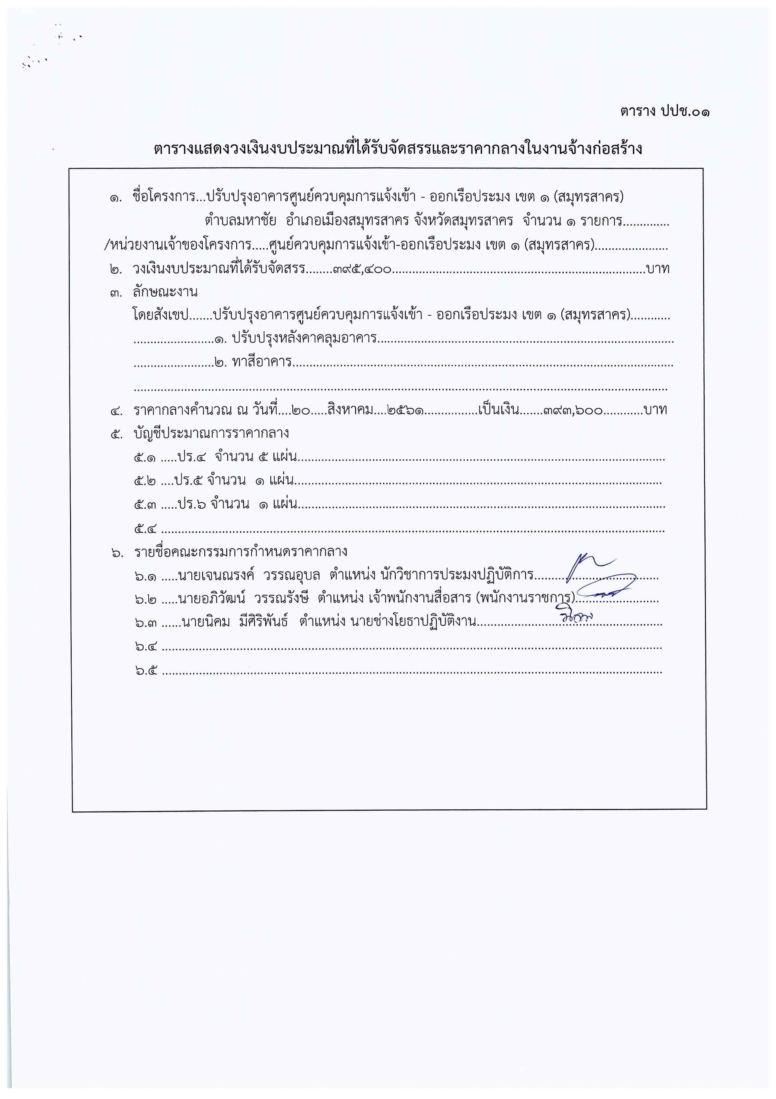 ประกาศผู้ชนะการจัดจ้างปรับปรุงอาคารศูนย์ควบคุมการแจ้งเข้า – ออกเรือประมง เขต 1 (สมุทรสาคร) จำนวน 1 รายการ โดยวิธีเฉพาะเจาะจง..คลิก