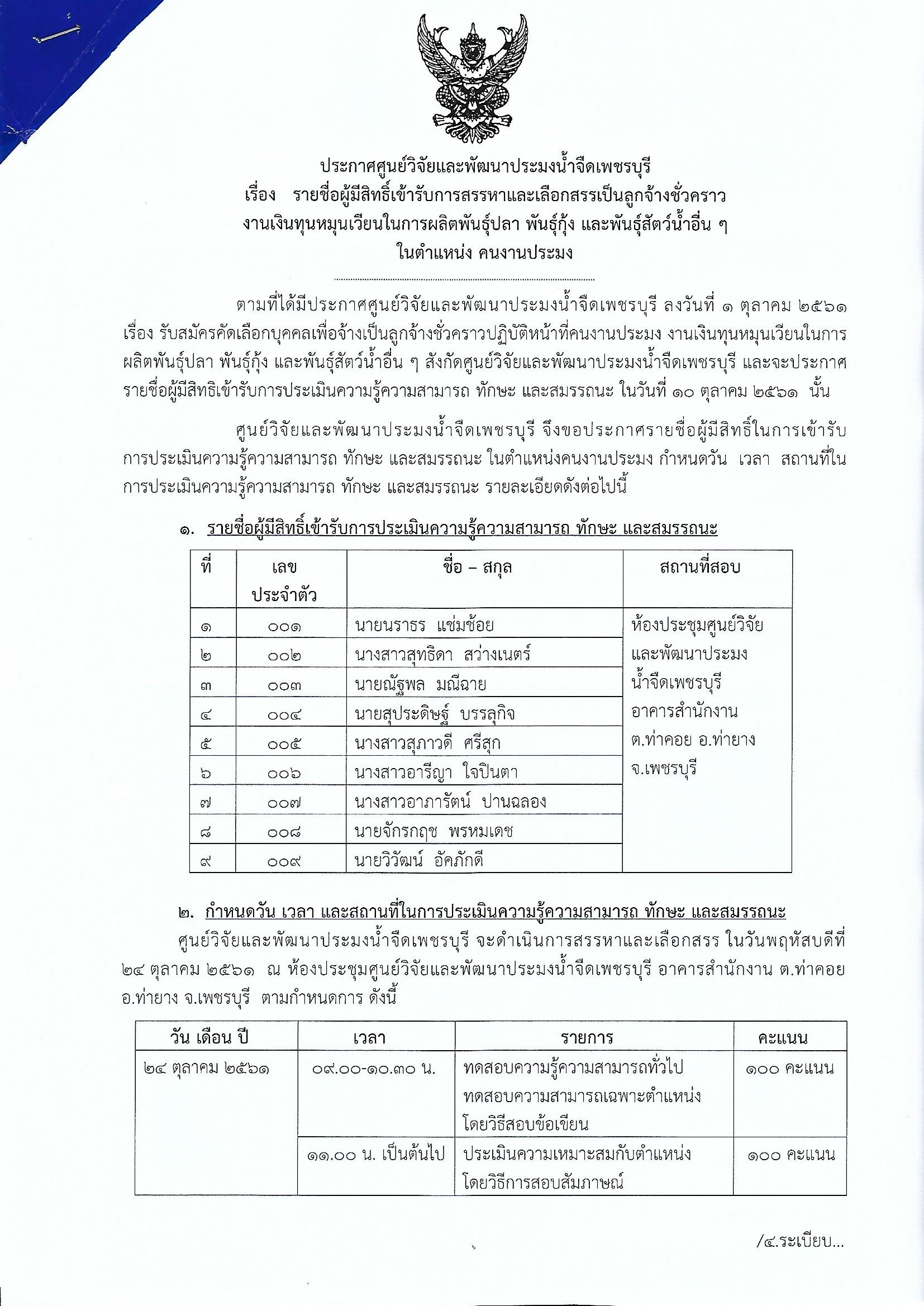 ประกาศรายชื่อผู้มีสิทธิ์เข้ารับการสรรหาและเลือกสรรเป็นลูกจ้างชั่วคราว