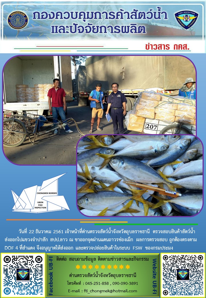 ภาพข่าวสารด่านฯ ผลการปฏิบัติงาน วันที่ 22 ธันวาคม 2561..คลิก