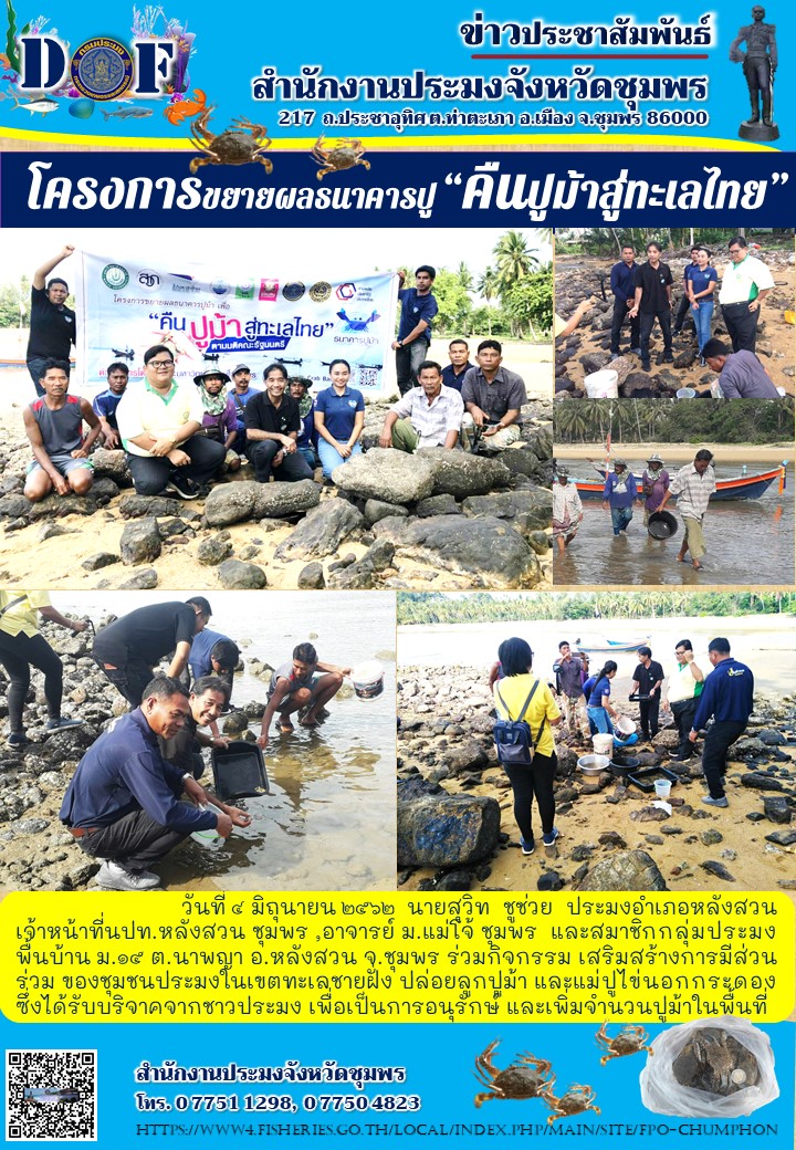 โครงการขยายผลธนาคารปู คืนปูม้าสู่ทะเลไทย..คลิก