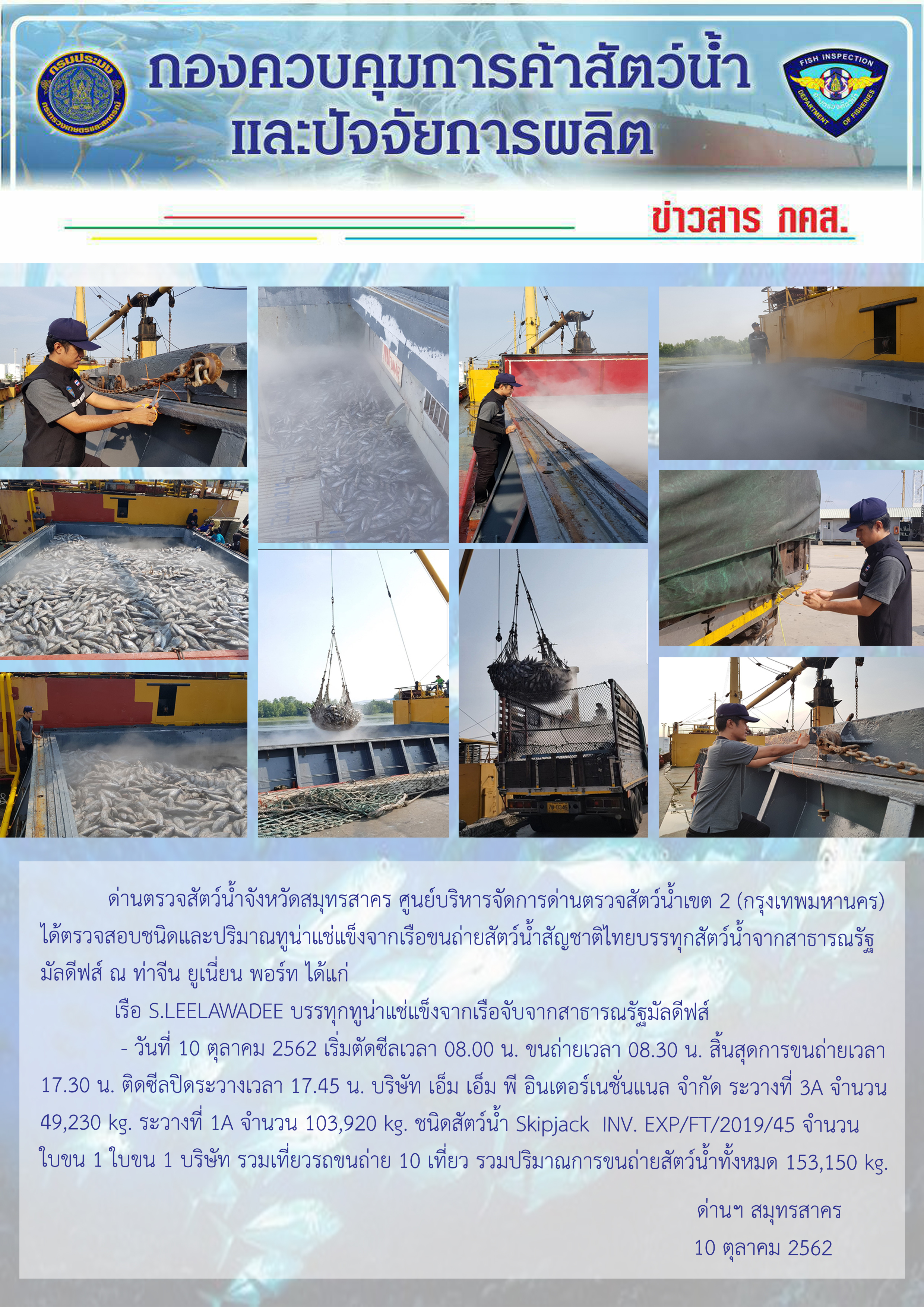 การปฏิบัติงานตรวจสอบสัตว์น้ำนำเข้าจากประเทศมัลดีฟส์ ในวันที่ 10 ตุลาคม 2562..คลิก