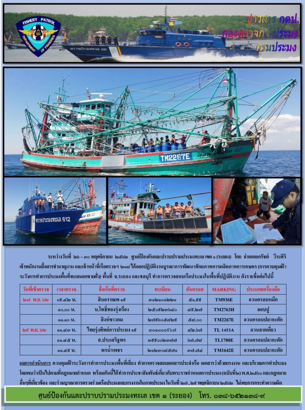 เรือตรวจประมงทะเล 218 ออกปฏิบัติงานควบคุมเฝ้าระวังการทำการประมงพื้นที่ทะเลนอกชายฝั่ง..คลิก