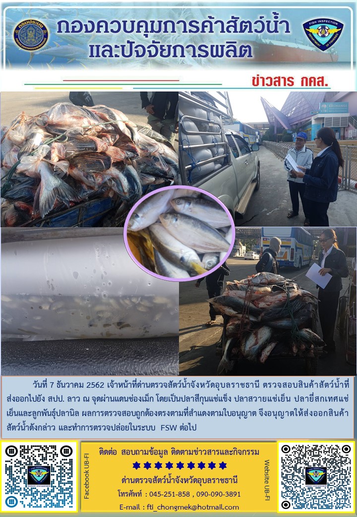ภาพข่าวสารด่านฯ ผลการปฏิบัติงาน ระหว่างวันที่ 7  ธันวาคม 2562..คลิก