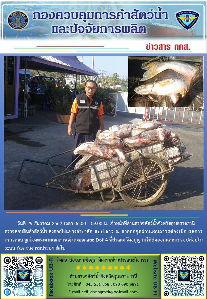 ภาพข่าวสารด่านฯ ผลการปฏิบัติงาน วันที่ 29 ธันวาคม 2562..คลิก