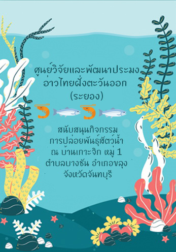 ศพม.ระยอง สนับสนุนกิจกรรมการปล่อยพันธุ์สัตว์น้ำ ณ บ้านเกาะจิก หมู่ 1 ตำบลบางชัน อำเภอขลุง จังหวัดจันทบุรี..คลิก