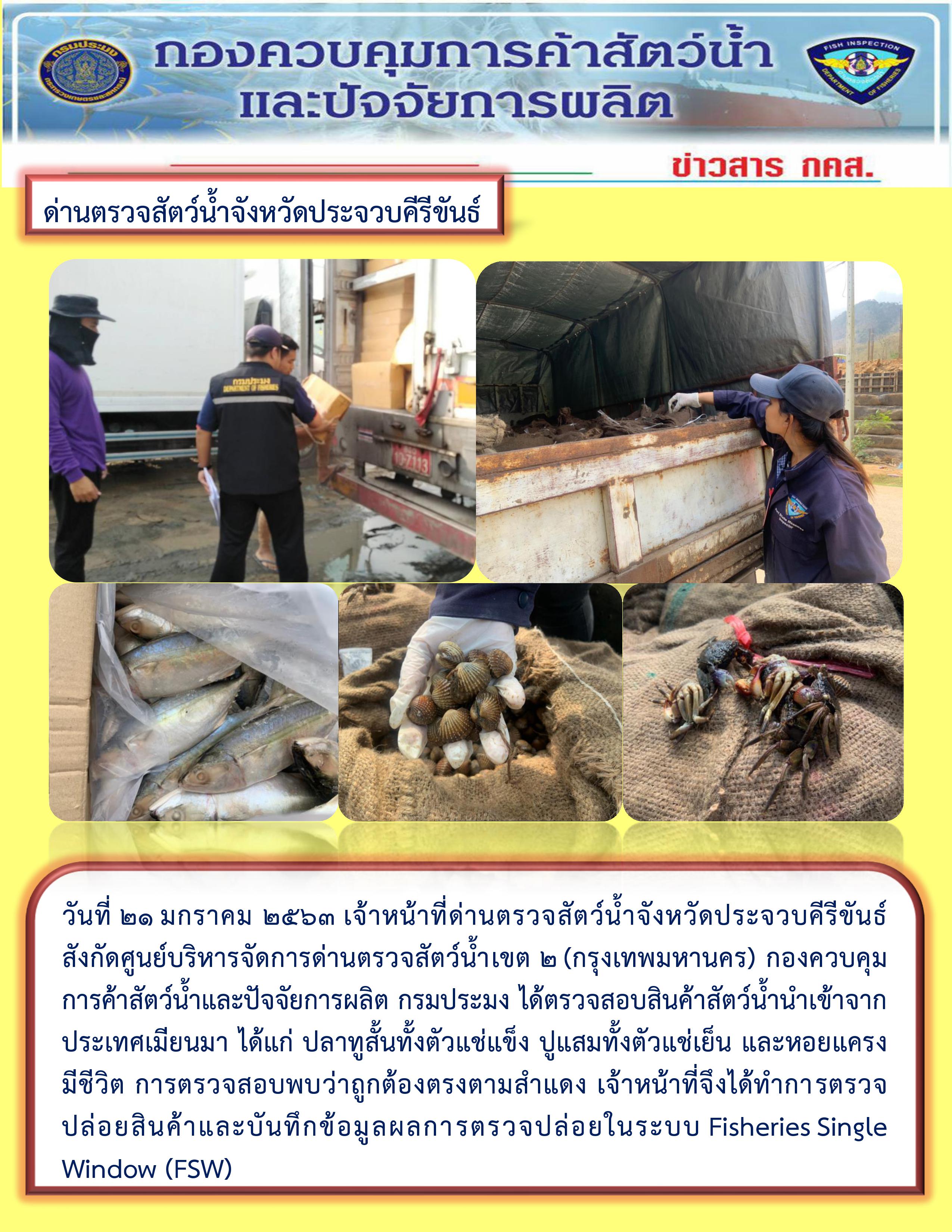 สินค้าสัตว์น้ำนำเข้าจากประเทศเมียนมา