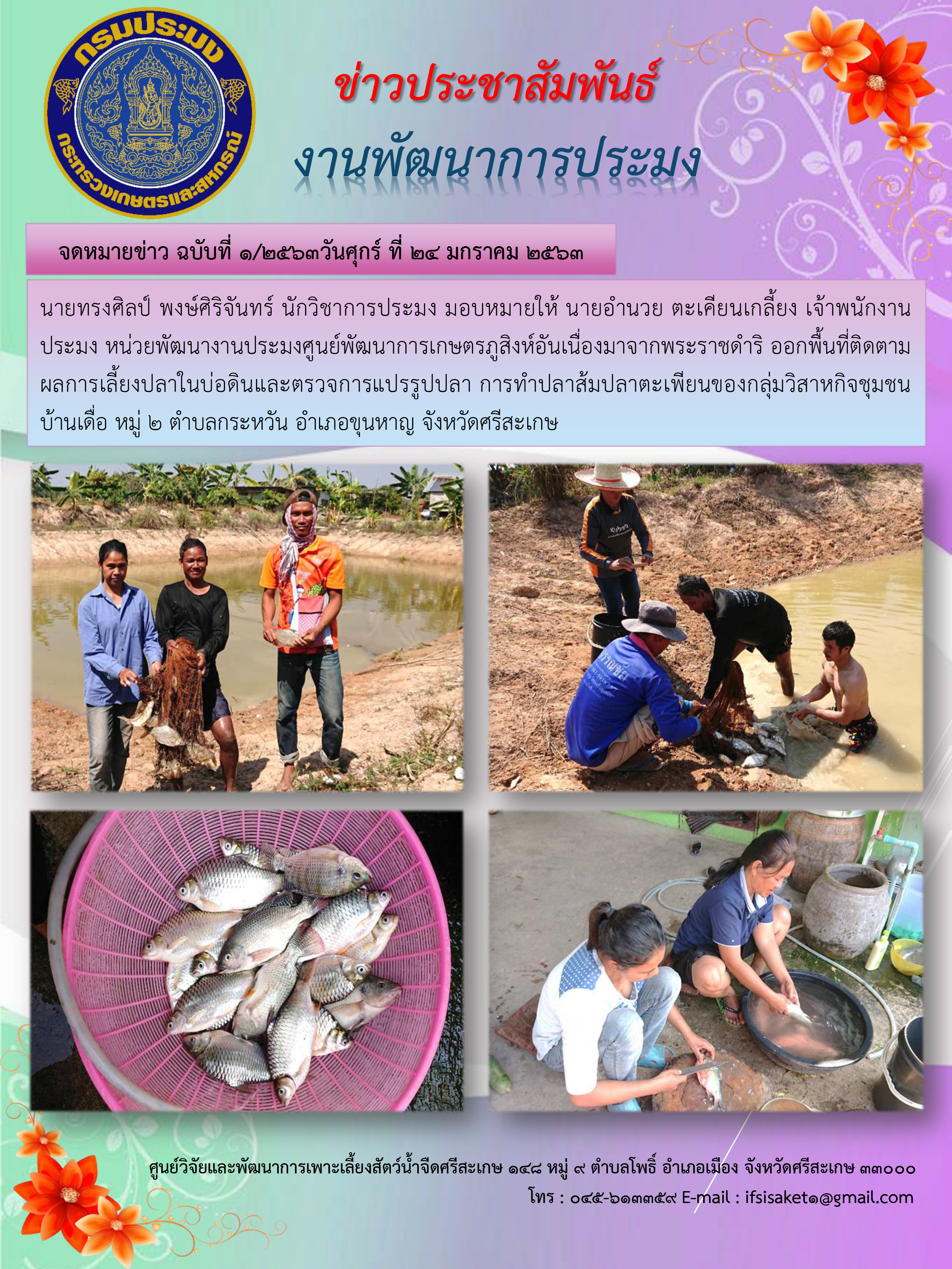 ข่าวประชาสัมพันธ์ประจำวันที่ 24 มกราคม 2563 ศูนย์พัฒนาการเกษตรภูสิงห์อันเนื่องมาจากพระราชดำริ ปักษ์หลัง ฉบับที่1