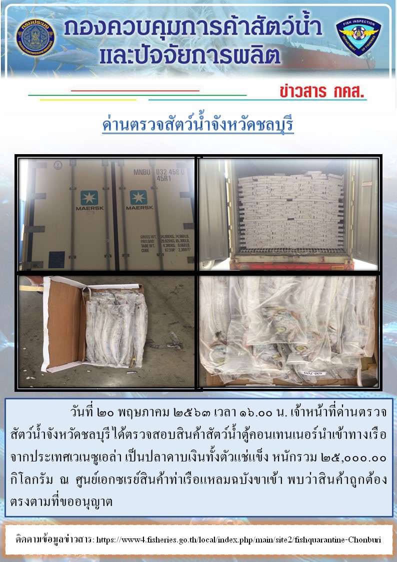 การปฏิบัติงานตรวจสอบสินค้าสัตว์น้ำตู้คอนเทรนเนอร์นำเข้าทางเรือประจำวันที่ 20 พฤษภาคม 2563