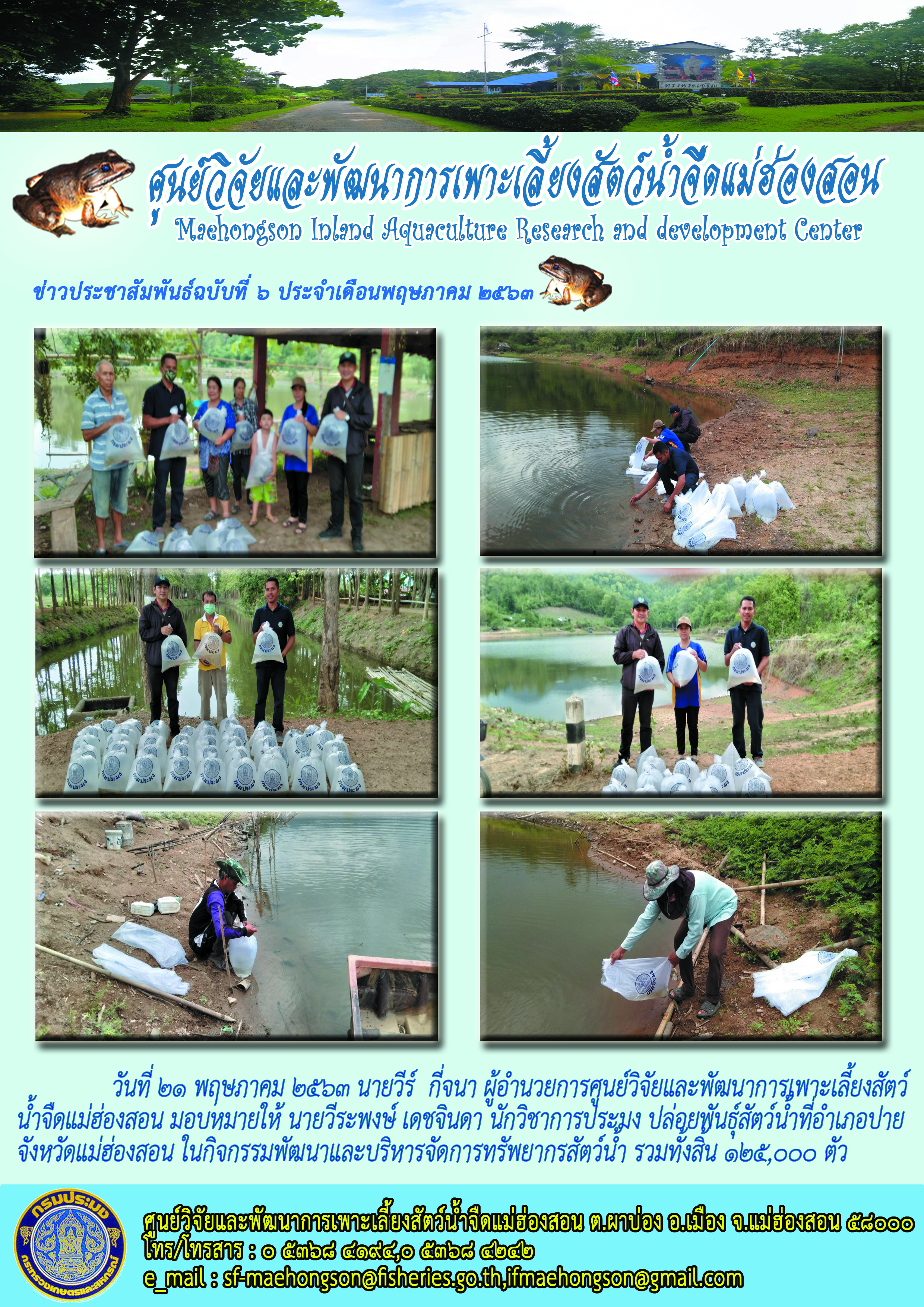 ลงพื้นที่ปล่อยพันธุ์สัตว์น้ำอำเภอปาย จังหวัดแม่ฮ่องสอน ในกิจกรรมพัฒนาและบริหารจัดการทรัพยากรสัตว์น้ำ