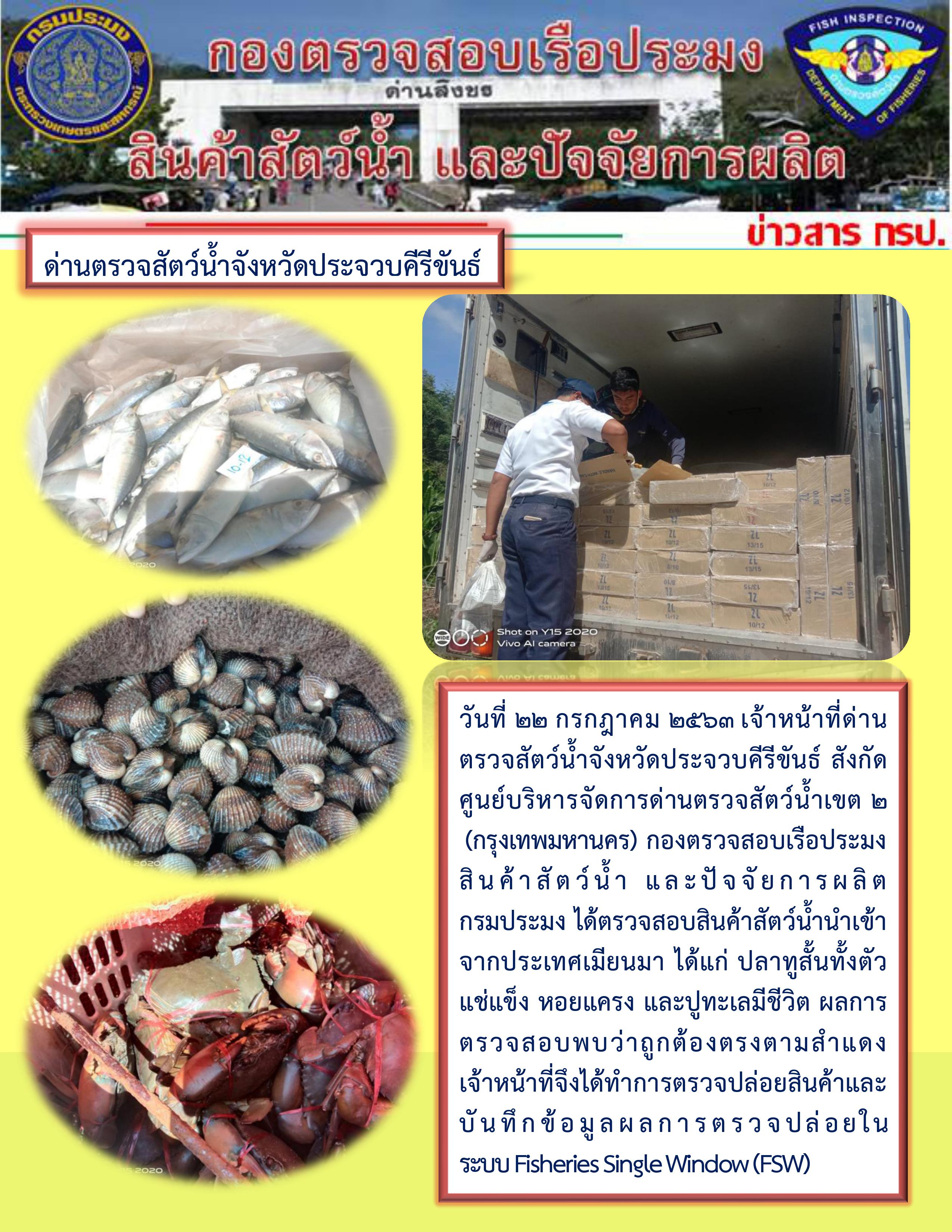สินค้าสัตว์น้ำนำเข้าจากประเทศเมียนมา