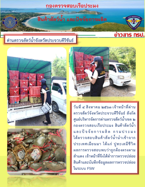 สินค้าสัตว์น้ำนำเข้าจากประเทศเมียนมา