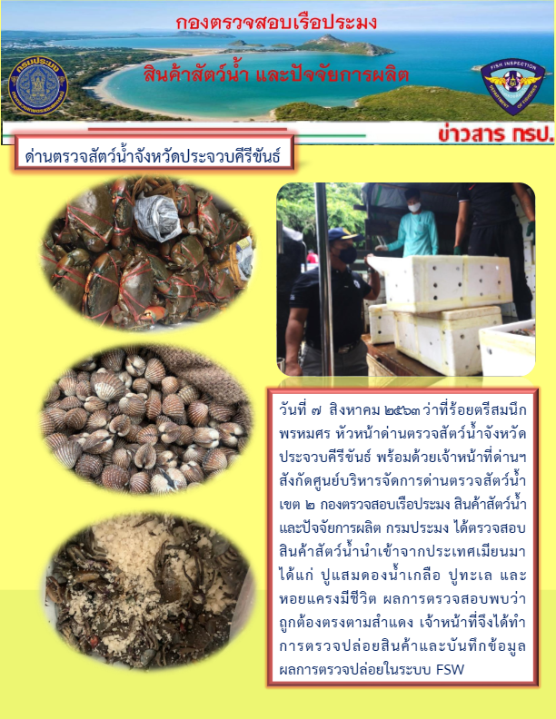 สินค้าสัตว์น้ำนำเข้าจากประเทศเมียนมา