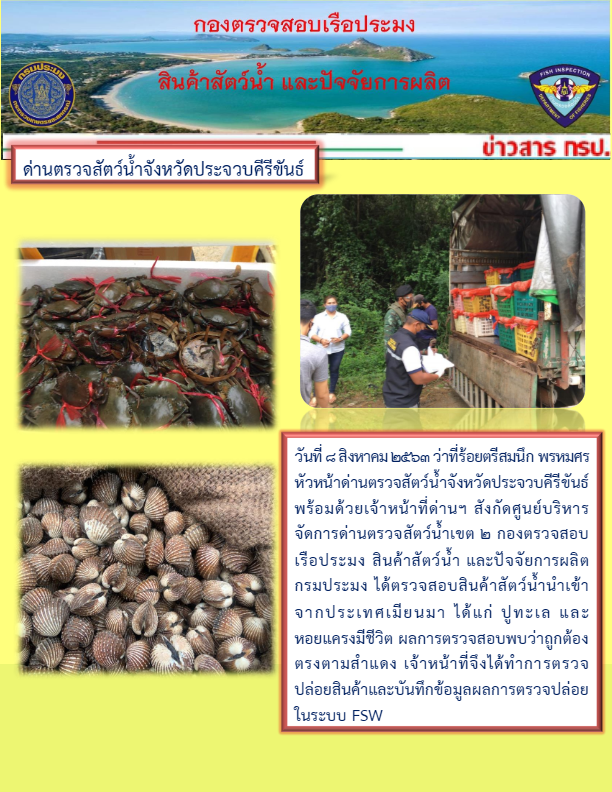 สินค้าสัตว์น้ำนำเข้าจากประเทศเมียนมา