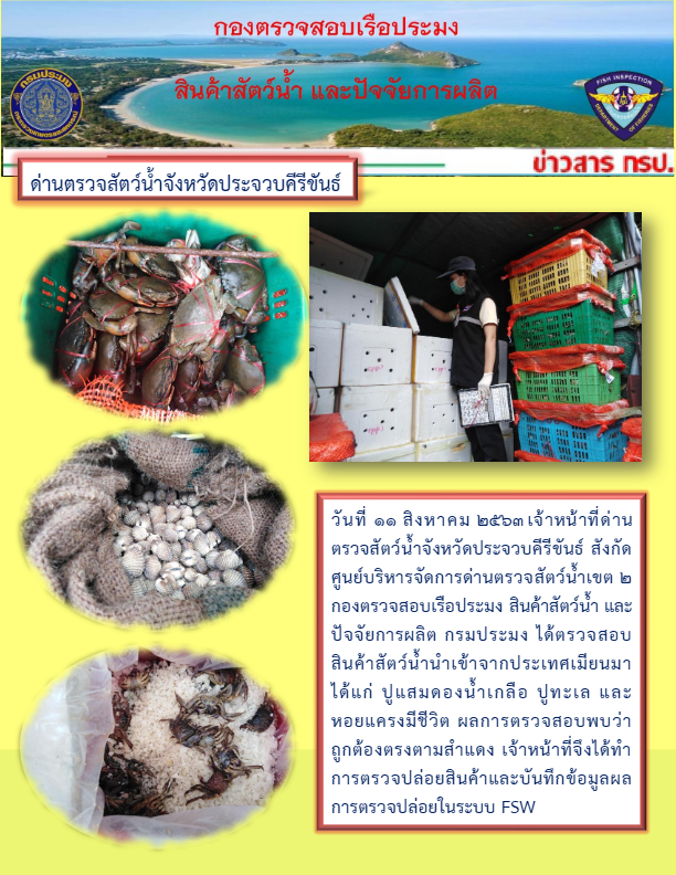 สินค้าสัตว์น้ำนำเข้าจากประเทศเมียนมา