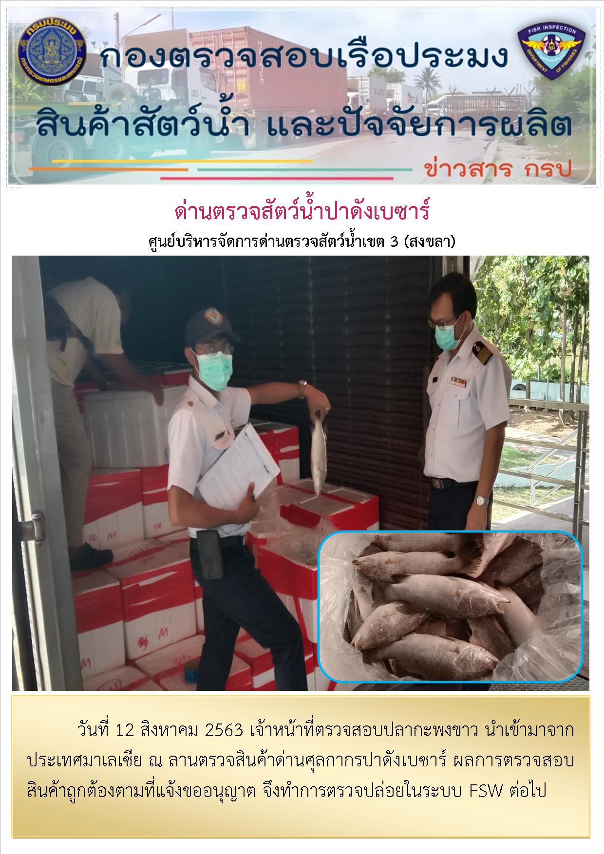 ด่านตรวจสัตว์น้ำปาดังเบซาร์ตรวจสอบสัตว์น้ำนำเข้า..คลิก