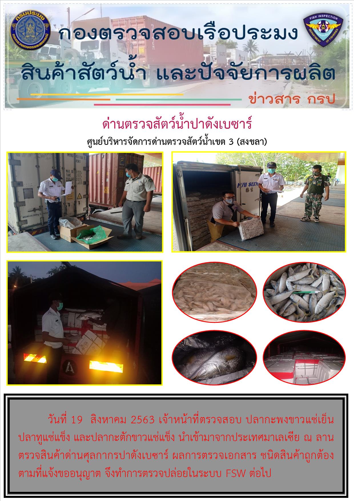 ด่านตรวจสัตว์น้ำปาดังเบซาร์ตรวจสอบสัตว์น้ำนำเข้า..คลิก
