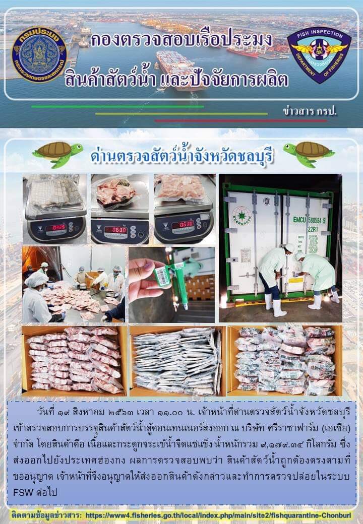 การปฏิบัติงานตรวจสอบสินค้าสัตว์น้ำตู้คอนเทรนเนอร์นำเข้า-ส่งออกทางเรือประจำวันที่ 19 สิงหาคม 2563..คลิก