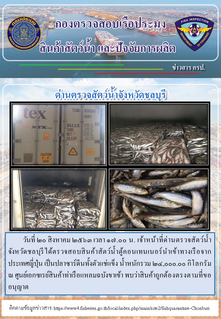 การปฏิบัติงานตรวจสอบสินค้าสัตว์น้ำตู้คอนเทรนเนอร์นำเข้าทางเรือประจำวันที่ 20 สิงหาคม 2563..คลิก