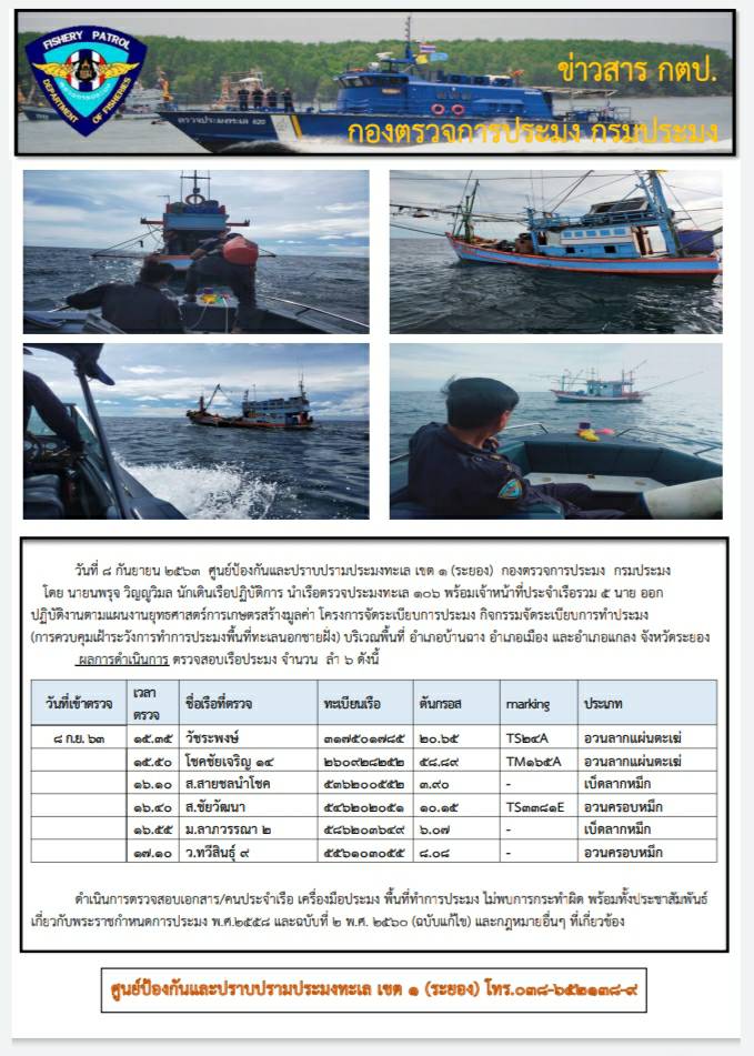 เรือตรวจประมงทะเล 106 ออกปฏิบัติงาานควบคุมเฝ้าระวังการทำการประมงพื้นที่นอกทะเลชายฝั่ง..คลิก