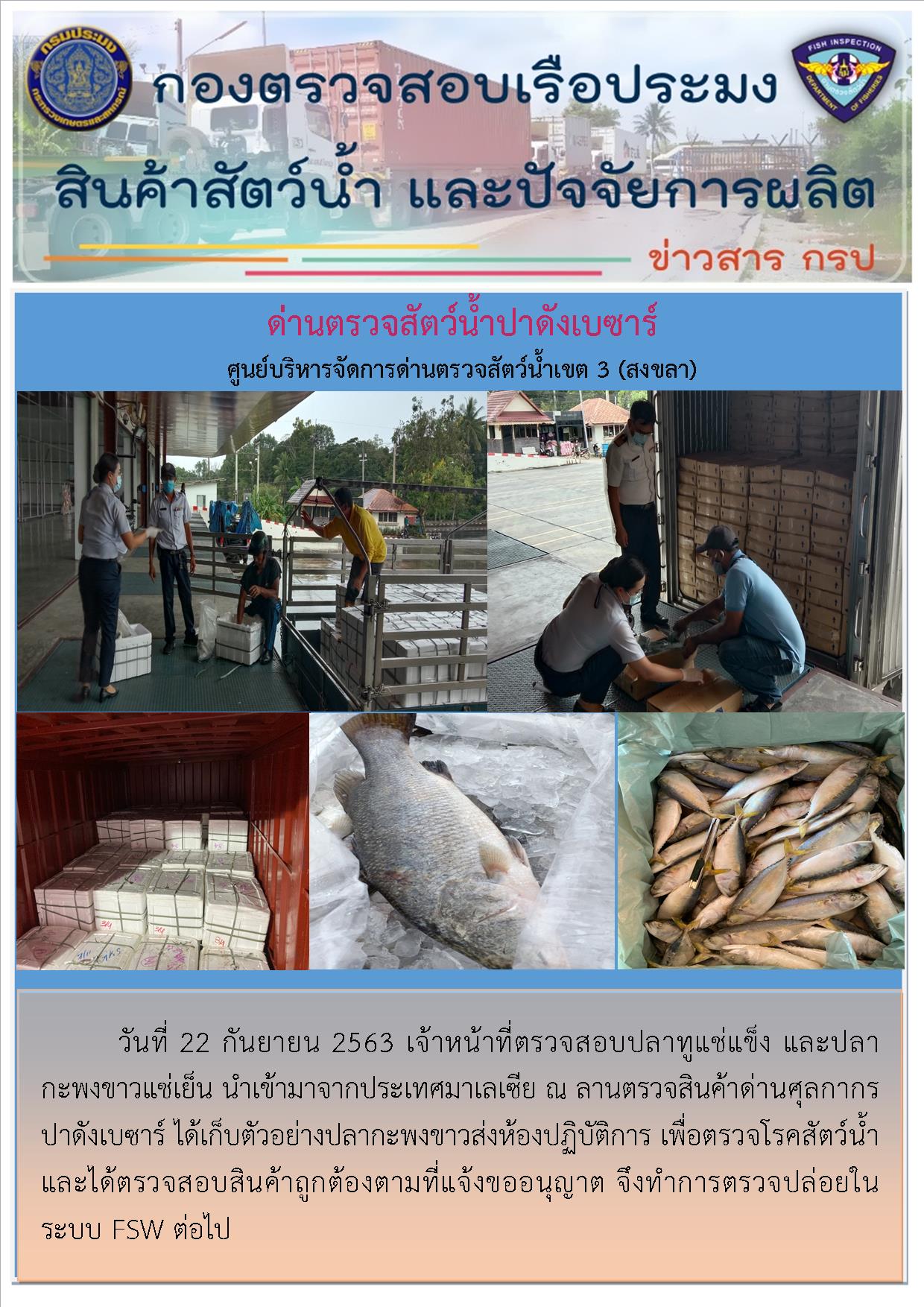 ด่านตรวจสัตว์น้ำปาดังเบซาร์ตรวจสอบสัตว์น้ำนำเข้า..คลิก