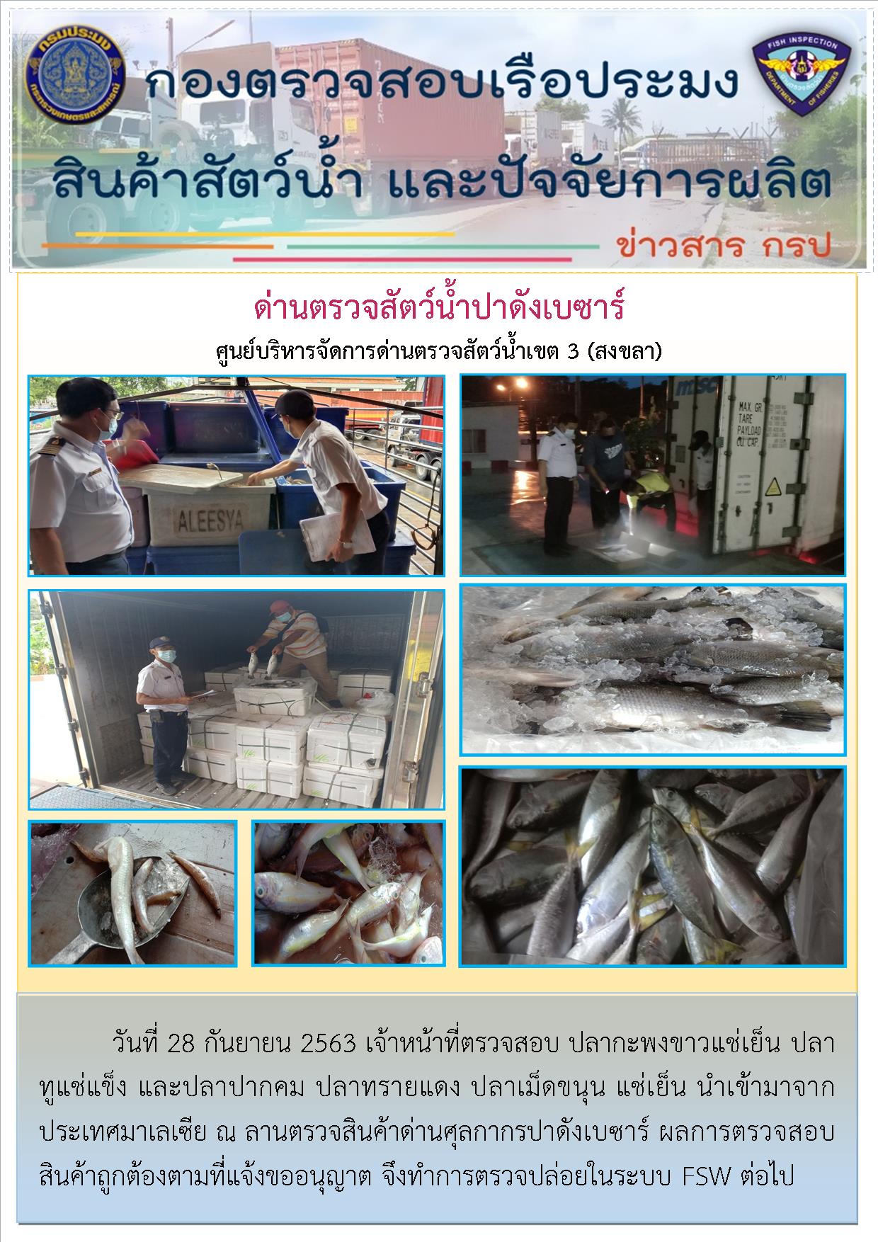 ด่านตรวจสัตว์น้ำปาดังเบซาร์ตรวจสอบสัตว์น้ำนำเข้า..คลิก
