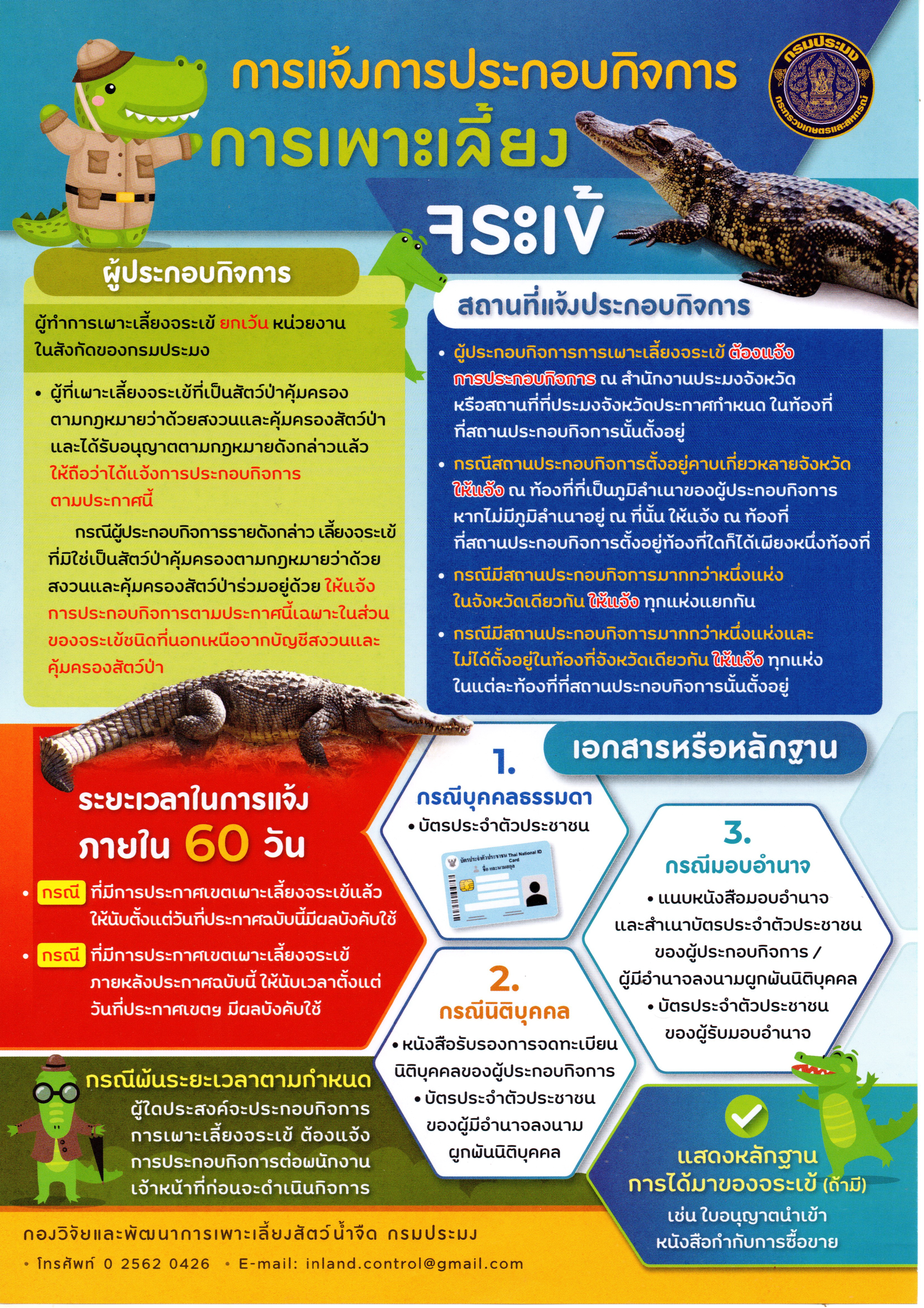 การแจ้งการประกอบกิจการการเพาะเลี้ยงจระเข้..คลิก