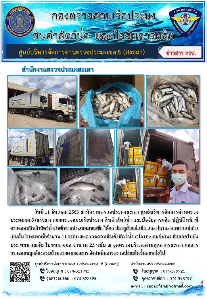 ประชาสัมพันธ์การปฏิบัติงาน ประจำวันที่ 11 ธันวาคม 2563 สำนักงานตรวจประมงสะเดา..คลิก