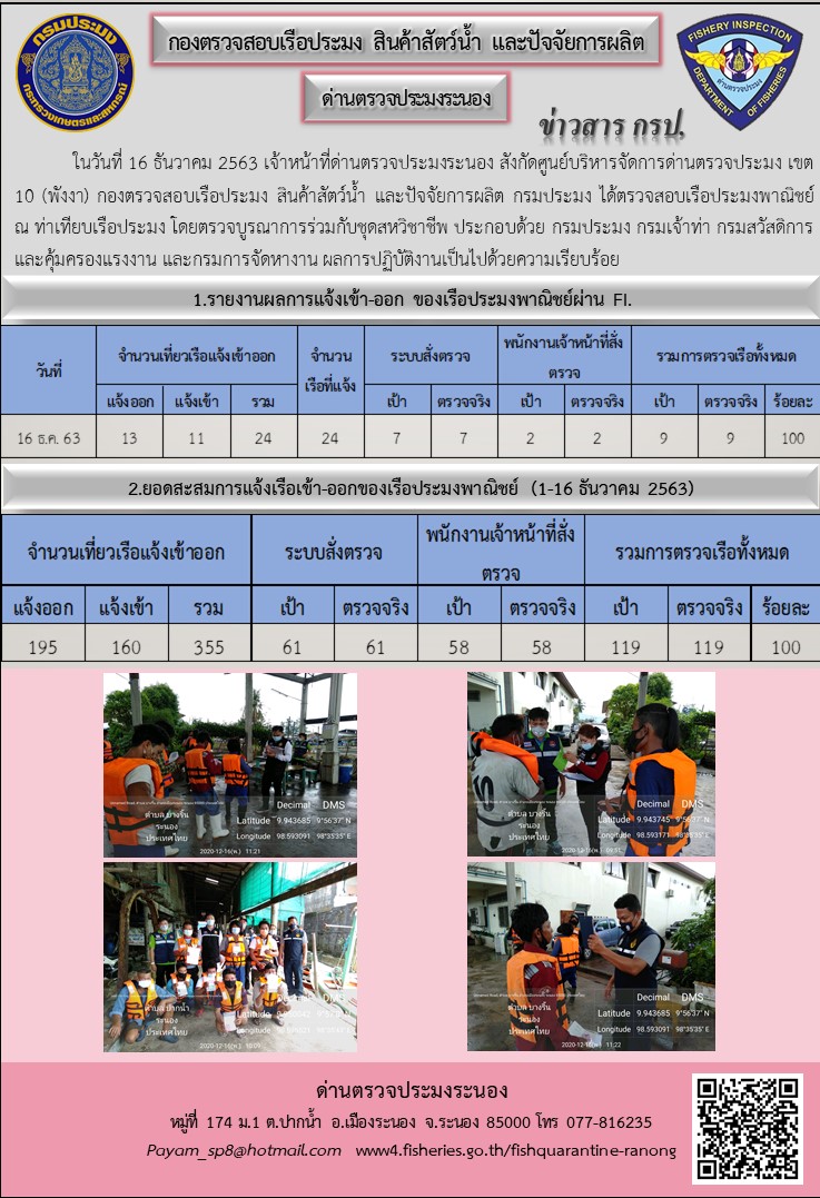 ตรวจสอบเรือประมงพาณิชย์ ณ ท่าเทียบเรือประมง..คลิก