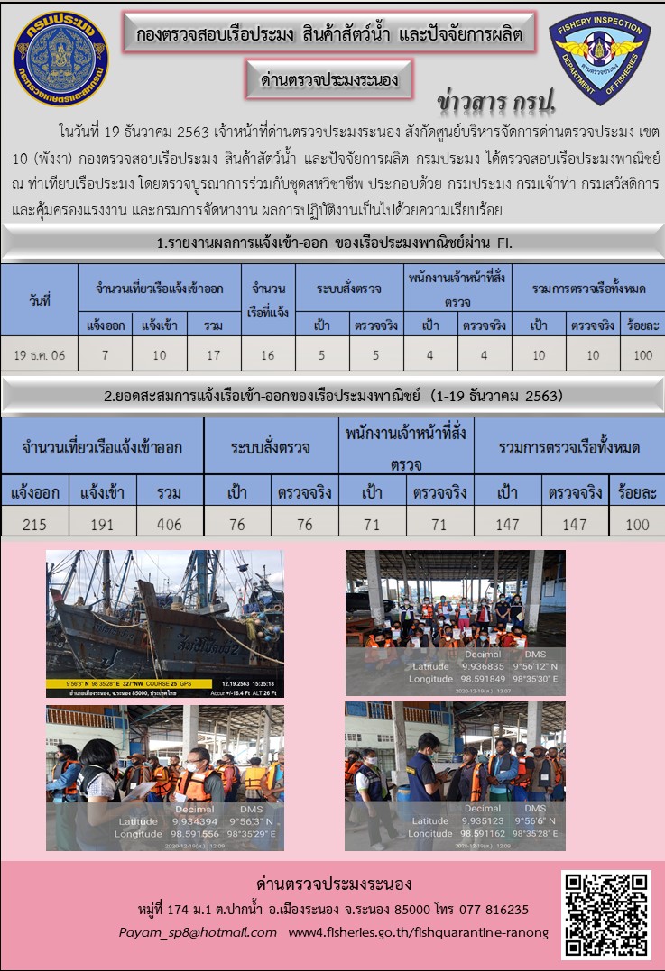 ตรวจสอบเรือประมงพาณิชย์ ณ ท่าเทียบเรือประมง..คลิก