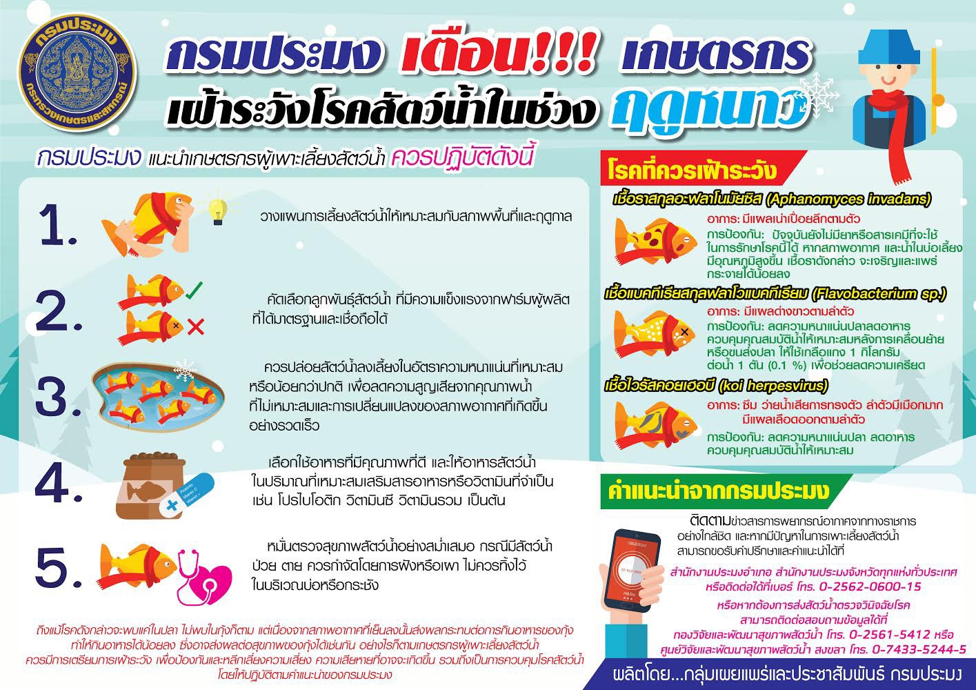 เรื่อง “การเตือนเกษตรกรผู้เพาะเลี้ยงสัตว์น้ำในการเฝ้าระวังโรคสัตว์น้ำช่วงฤดูหนาว”..คลิก