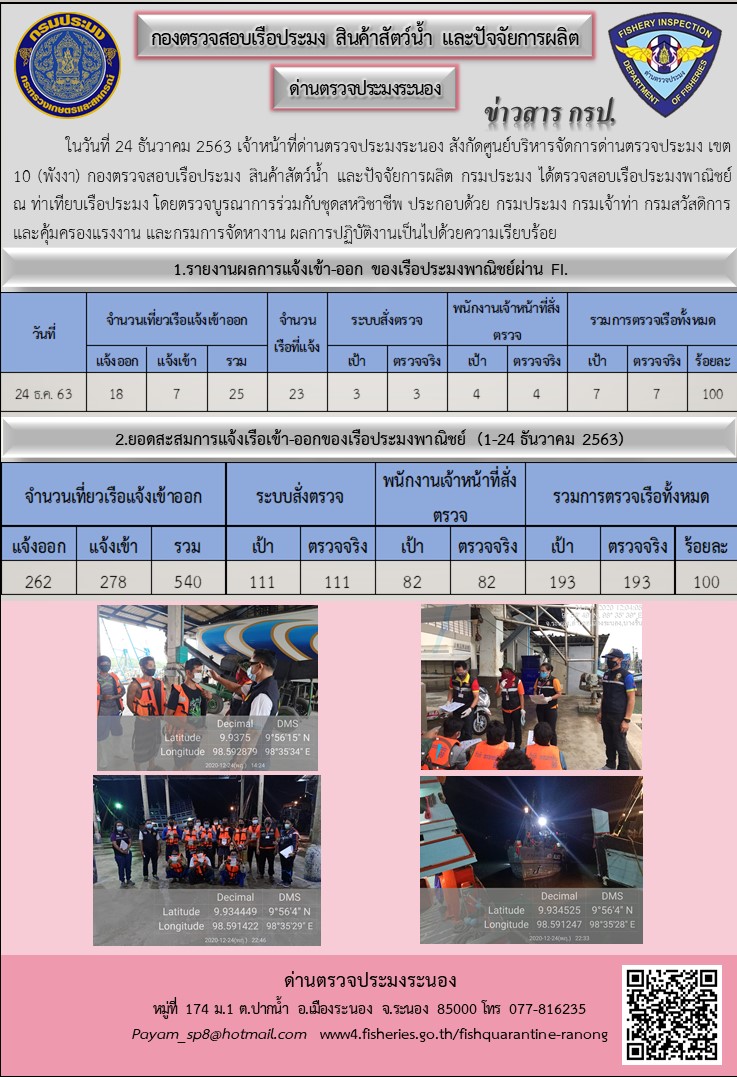 ตรวจสอบเรือประมงพาณิชย์ ณ ท่าเทียบเรือประมง..คลิก