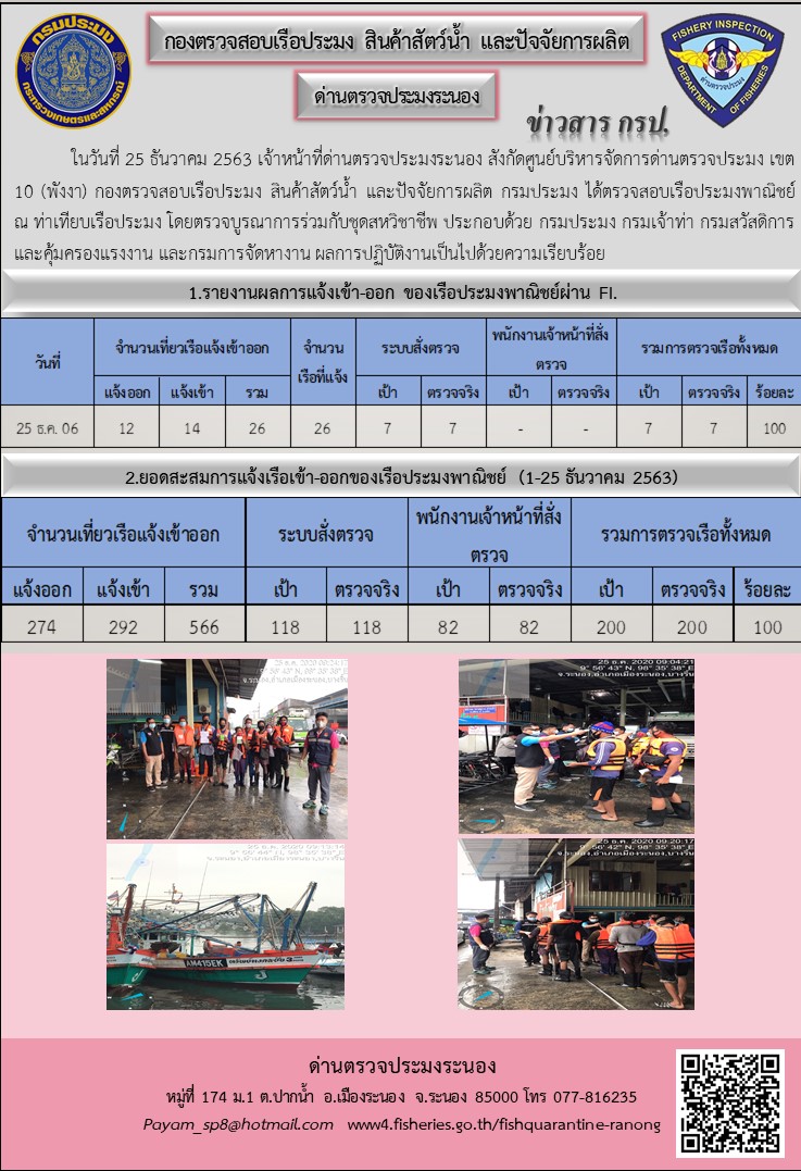 ตรวจสอบเรือประมงพาณิชย์ ณ ท่าเทียบเรือประมง..คลิก