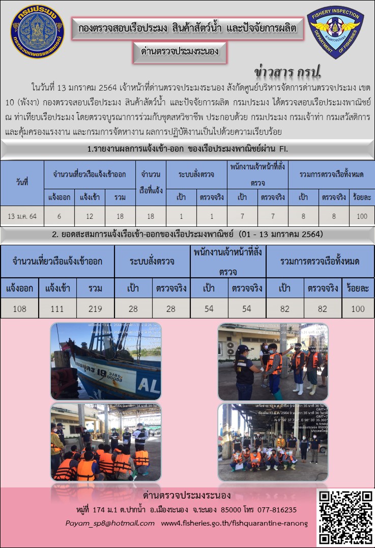 ตรวจสอบเรือประมงพาณิชย์ ณ ท่าเทียบเรือประมง..คลิก