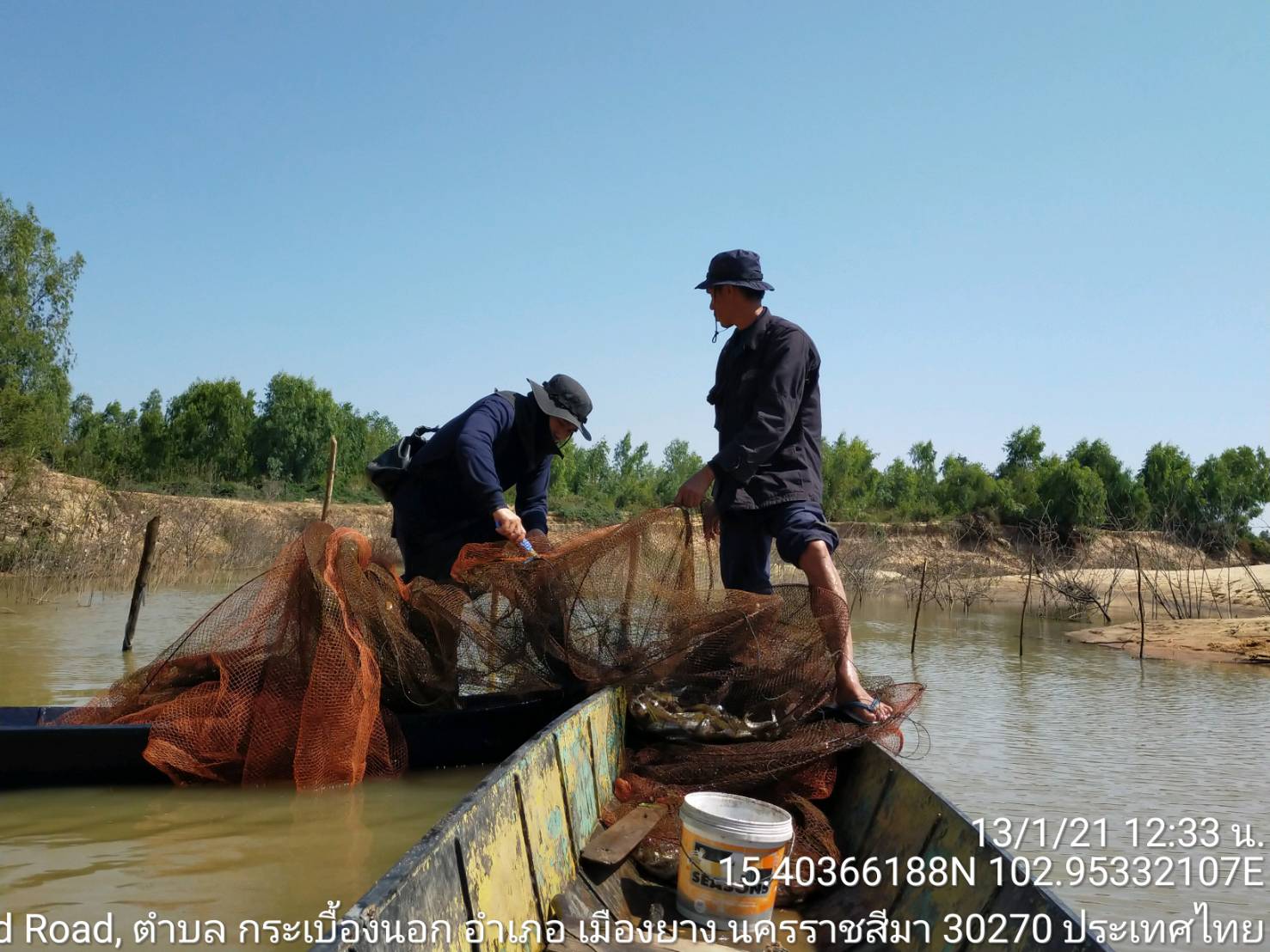 ศูนย์ป้องกันและปราบปรามประมงน้ำจืดนครราชสีมา ออกปฏิบัติงานควบคุมเฝ้าระวังการทำการประมง ร่วมกับชาวบ้านในพื้นที่ ตรวจพบเครื่องมือกางกั้นทางเดินของสัตว์น้ำประกอบลอบพับได้หรือไอ้โง่ พื้นที่ลำน้ำมูล ตำบลกระเบื้องนอก อำเภอเมืองยาง จังหวัดนครราชสีมา..คลิก
