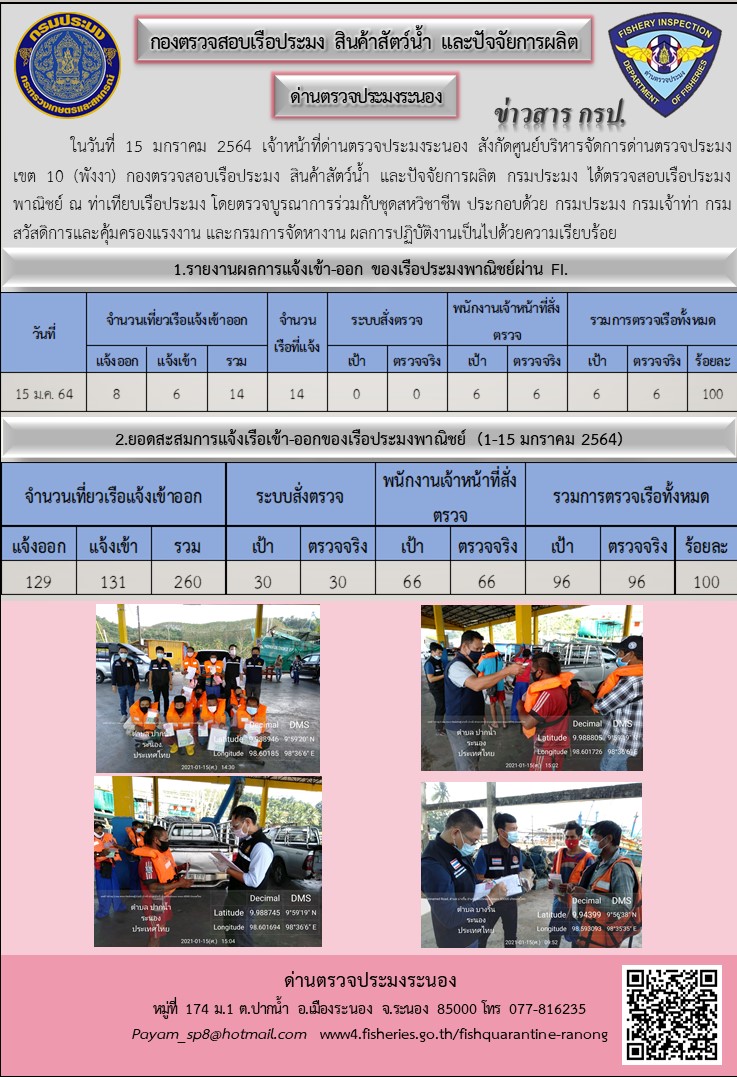 ตรวจสอบเรือประมงพาณิชย์ ณ ท่าเทียบเรือประมง..คลิก