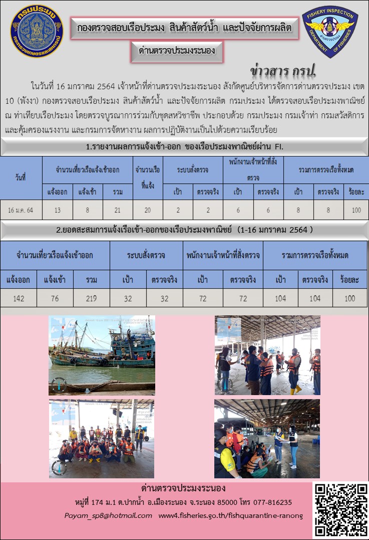 ตรวจสอบเรือประมงพาณิชย์ ณ ท่าเทียบเรือประมง..คลิก