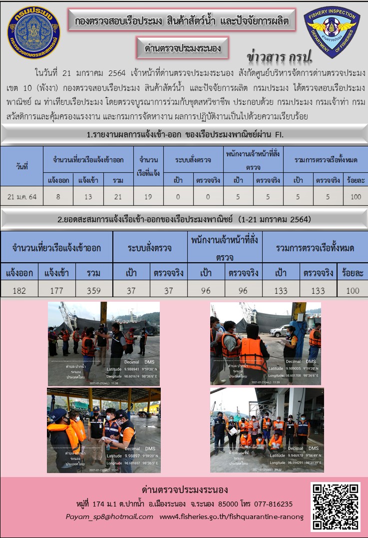 ตรวจสอบเรือประมงพาณิชย์ ณ ท่าเทียบเรือประมง..คลิก