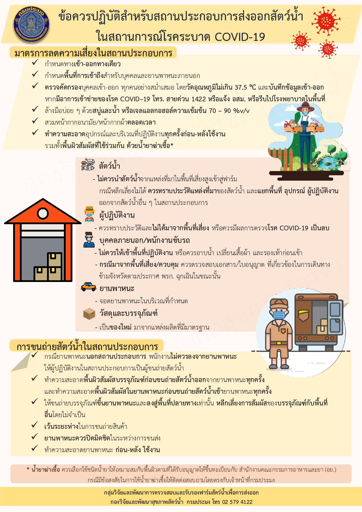 ข้อควรปฏิบัติสำหรับสถานประกอบการส่งออกสัตว์น้ำ ในสถานการณ์ COVID-19..คลิก