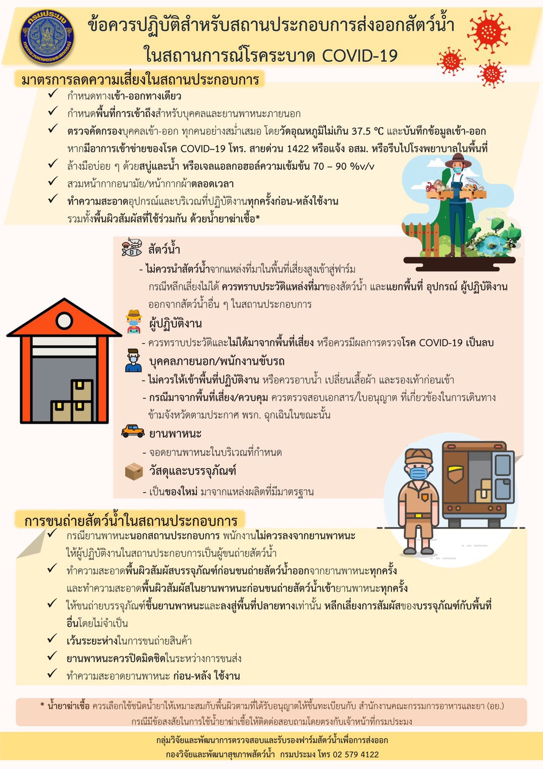 ประกาศ ข้อควรปฏิบัติสำหรับสถานประกอบการส่งออกสัตว์น้ำในสถานการณ์โรคระบาด COVID-19..คลิก