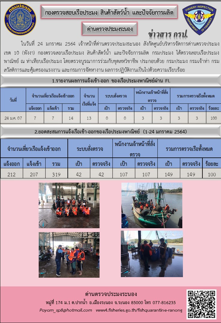 ตรวจสอบเรือประมงพาณิชย์ ณ ท่าเทียบเรือประมง..คลิก