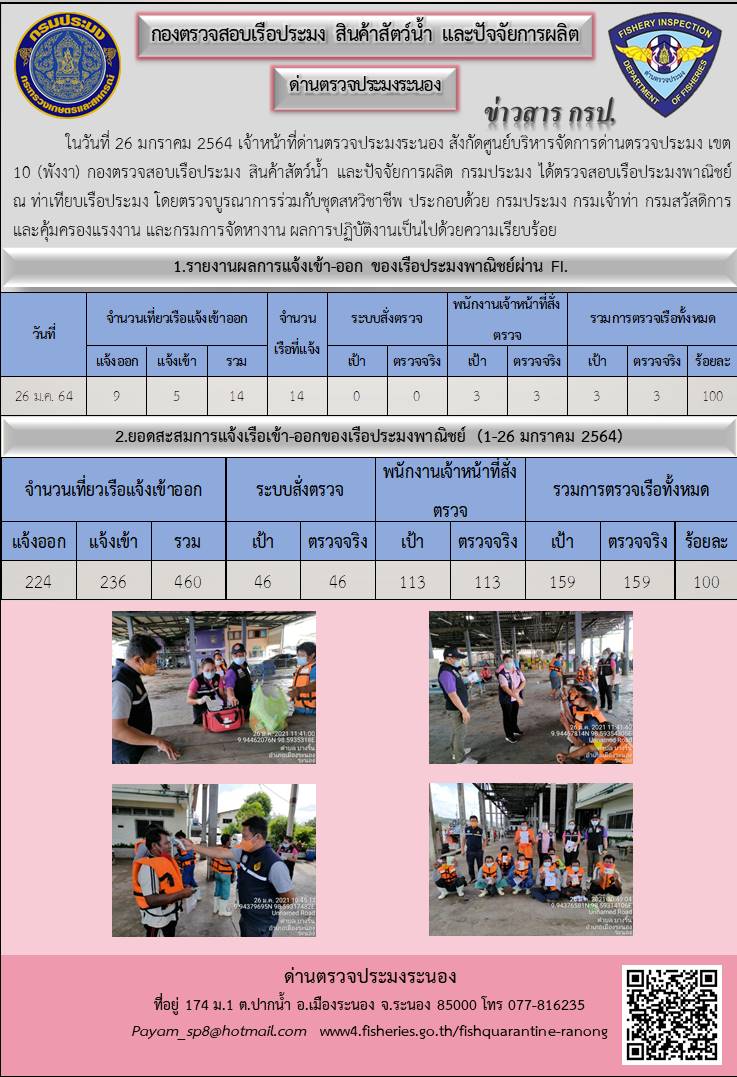 ตรวจสอบเรือประมงพาณิชย์ ณ ท่าเทียบเรือประมง..คลิก