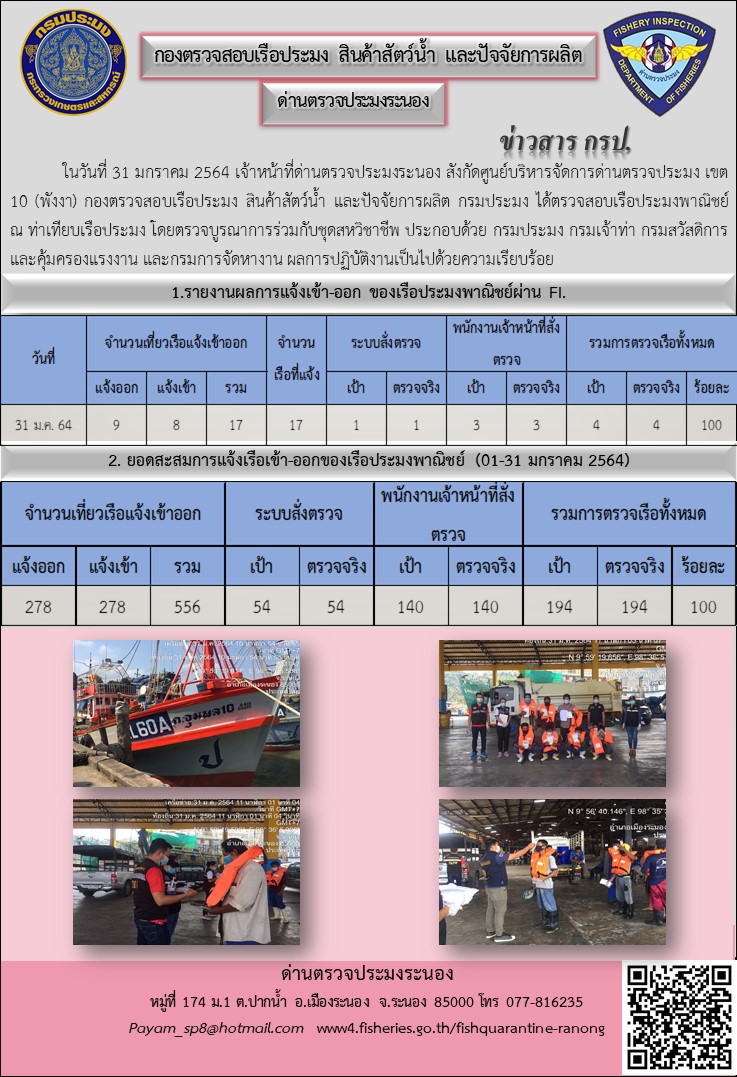 ตรวจสอบเรือประมงพาณิชย์ ณ ท่าเทียบเรือประมง..คลิก