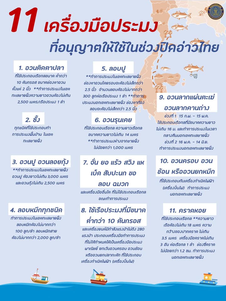 อินโฟกราฟฟิก สาระความรู้ 11 เครื่องมือ ที่อนุญาต ให้ใช้ในช่วง #ปิดอ่าวไทย  และความรู้เรื่อง #ทำไมต้องปิดอ่าวไทย..คลิก
