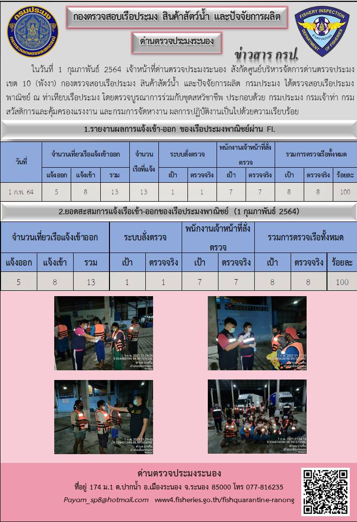 ตรวจสอบเรือประมงพาณิชย์ ณ ท่าเทียบเรือประมง..คลิก