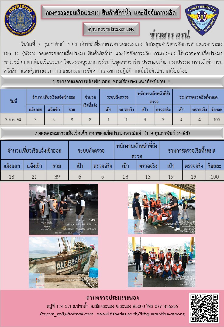 ตรวจสอบเรือประมงพาณิชย์ ณ ท่าเทียบเรือประมง..คลิก