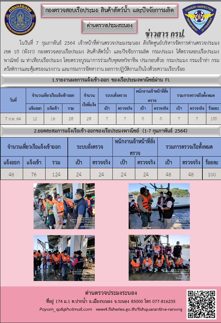 ตรวจสอบเรือประมงพาณิชย์ ณ ท่าเทียบเรือประมง..คลิก
