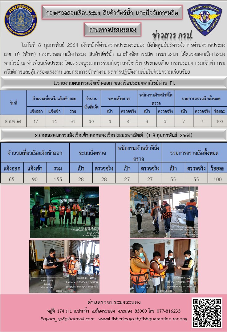 ตรวจสอบเรือประมงพาณิชย์ ณ ท่าเทียบเรือประมง..คลิก