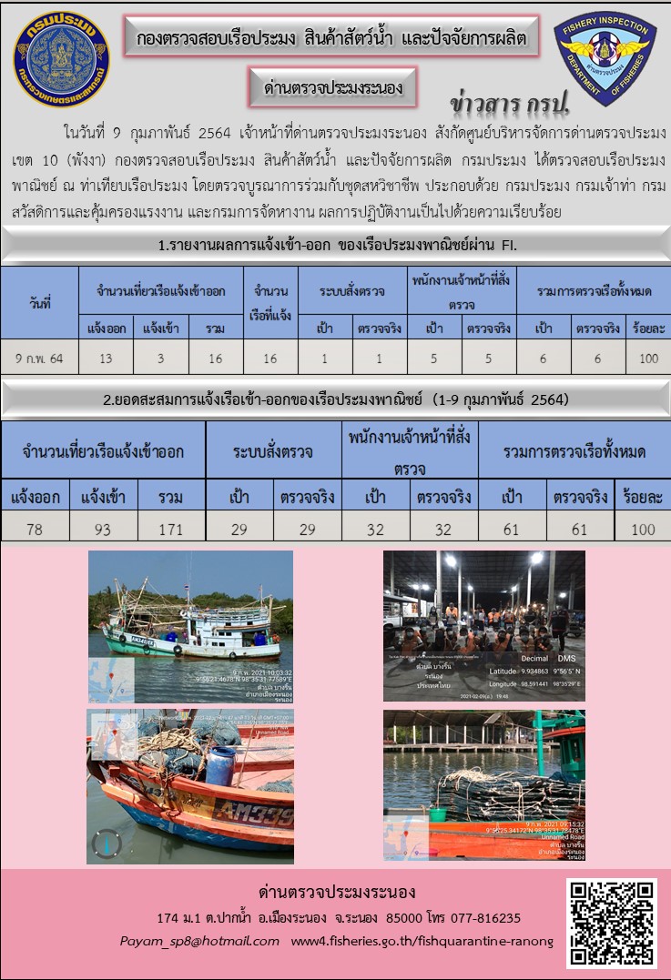 ตรวจสอบเรือประมงพาณิชย์ ณ ท่าเทียบเรือประมง..คลิก