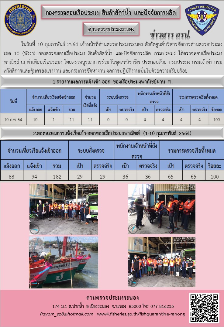 ตรวจสอบเรือประมงพาณิชย์ ณ ท่าเทียบเรือประมง..คลิก